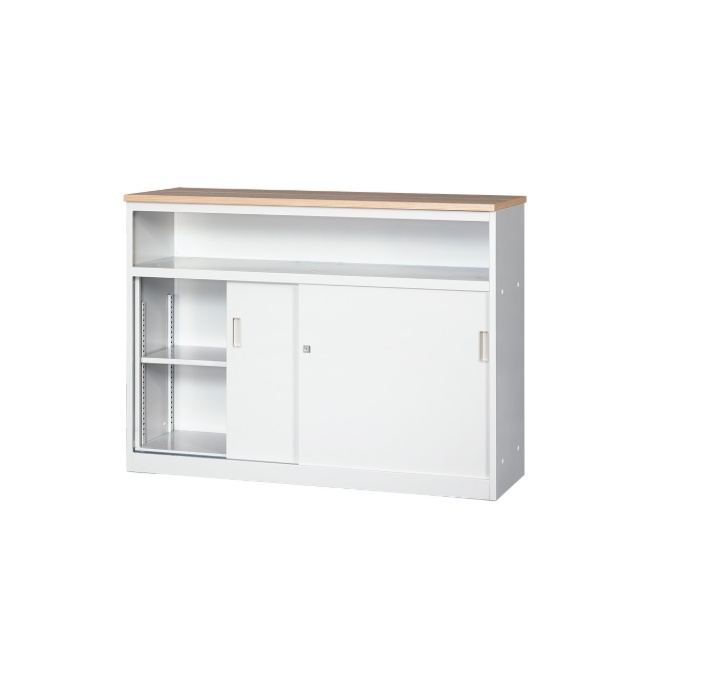 【新品】アルプススチール 中棚付きハイカウンター CVA-12HST-NA W1200×D450×H890 天板：ナチュラル/本体：ALPSホワイト/エッジ：ABS樹脂ナチュラル