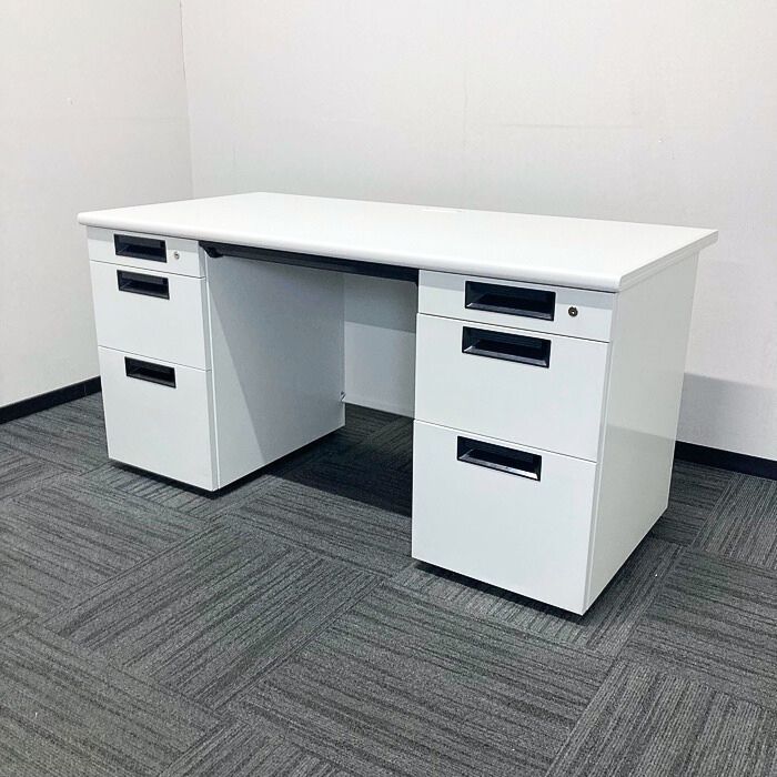 プラス フラットラインシリーズ 両袖デスク W1400×D700×H700 ホワイト 2015年製 中古 ⑩