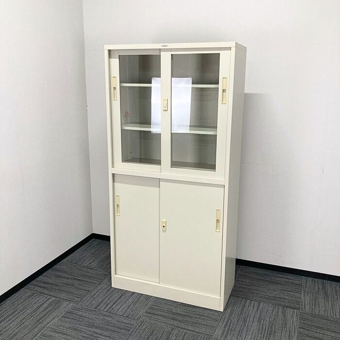 LION 上下引違い書庫 No-365N W880×D400×H1790 アイボリー 2019年製 中古