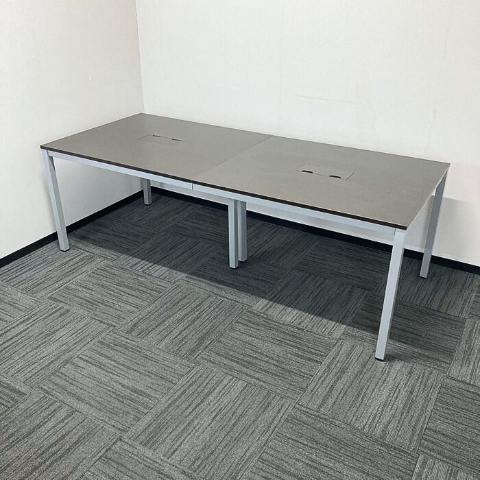 アール・エフ・ヤマカワ 大型会議用テーブル W2100×D900×H700 天板：ダークブラウン/脚：シルバー 中古
