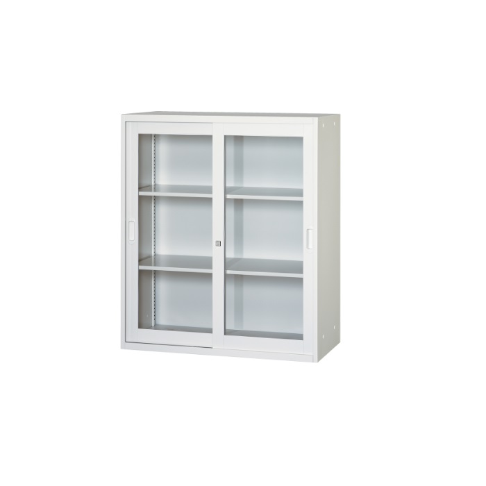 【新品】アルプススチール 壁面収納家具シリーズ 引違枠付きガラス戸 UAJR-W11 W900×D450×H1050 ALPSホワイト ※ベース別売り